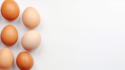 Chicken eggs on a white background. Healthy eating. A place for the text.