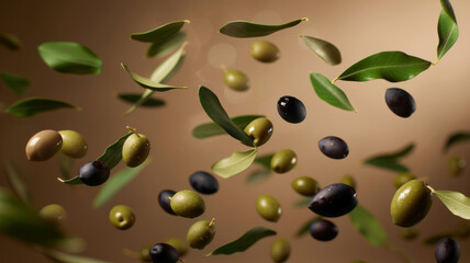 Dynamic shot of olives as they fall.