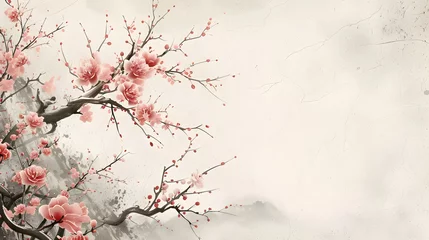 Deurstickers Chinese traditional landscpae with old paper texture featuring plum blossom © Lin_Studio