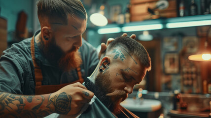 Brutal man in a barbershop.