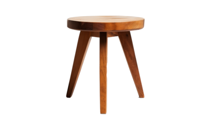 Close-up of a wooden stool on three legs.