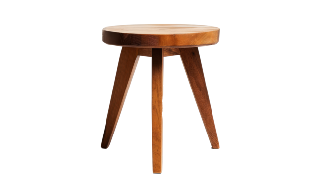 Close-up of a wooden stool on three legs.