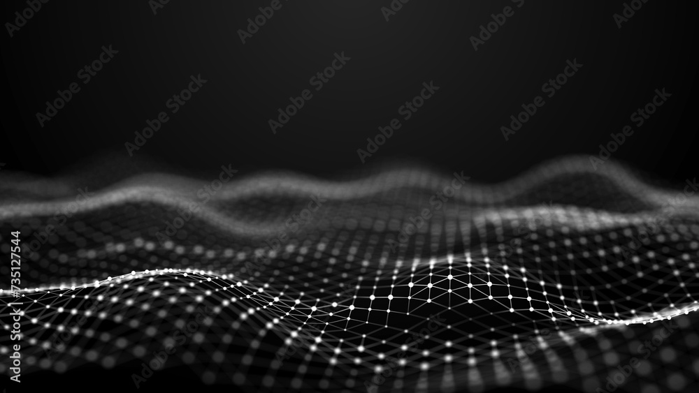 Poster Internet technology network. Abstract black and white background. Large amount of data. 3d rendering.