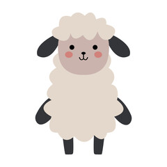 Cute vector sheep with a blush, in a flat style, isolated on a white background.