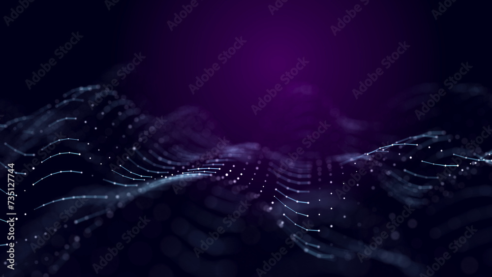 Fototapete Wave of dots and weave lines. Abstract background. Network connection structure.