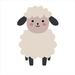 Cute vector sheep with a blush, in a flat style, isolated on a white background.