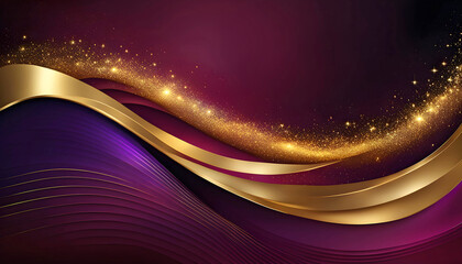 Luxurious golden shiny particles on a dark background with tints and gradients for the design of New Year and Christmas greetings, Luxurious background with an element of gold line and waves, Abstract