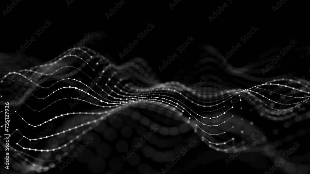 Poster Internet technology network. Abstract black and white background. Large amount of data. 3d rendering.