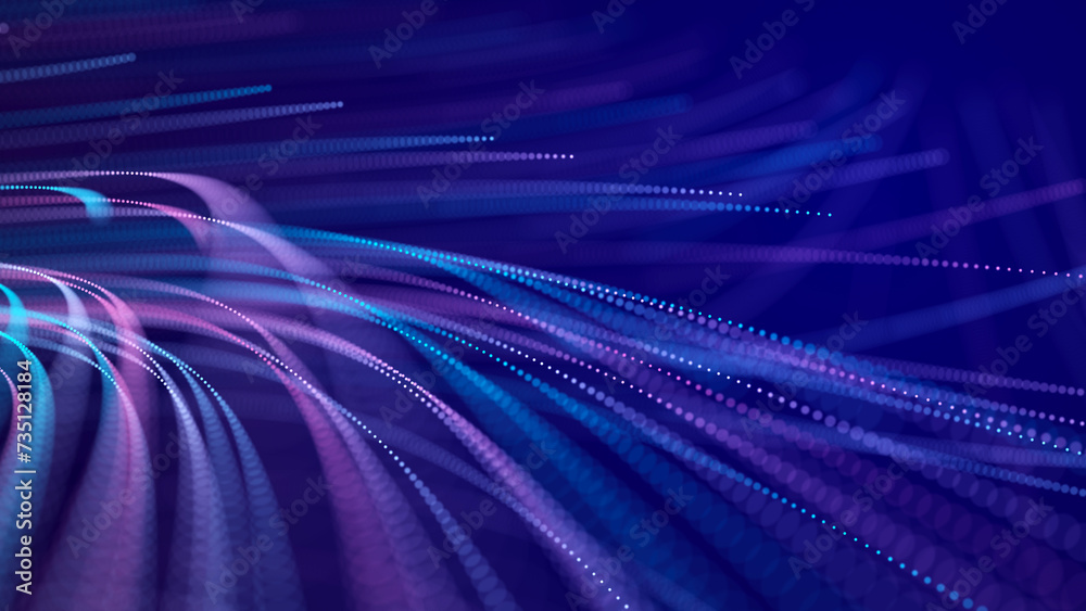 Poster Abstract digital background of moving particles. Information space flow. Big data visualization. 3d rendering