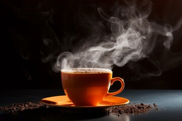 A hot beverage emitting vapor. Generative AI