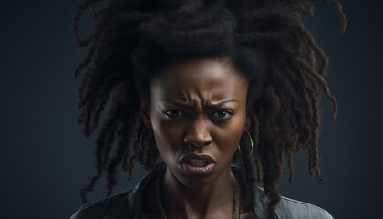 Fototapeta premium A photo portrait of a black female with an angry face expression