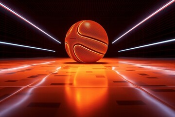 Basketball ball on illuminated floor. Generative AI