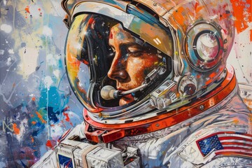 Man wearing spacesuit, portrait of an astronaut wearing space helmet