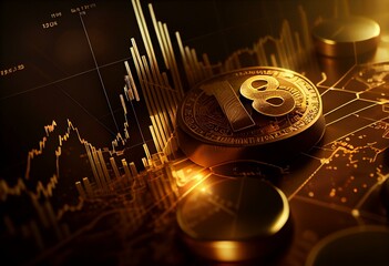 Gold market stock wealth business finance investment on money trade exchange 3d background of growth success financial currency graph or golden economy chart banking and digital price. Generative AI