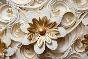 Elegant 3D background featuring golden patterns for birthday cards, wedding invitations, business cards, or interior design. Generative AI