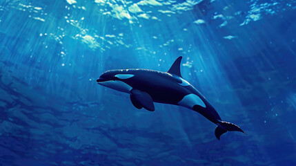 Obraz na płótnie Canvas A sleek orca gliding through the deep blue sea