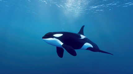 Obraz na płótnie Canvas A sleek orca gliding through the deep blue sea