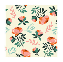 Obraz premium Seamless pattern with flowers concept. Repeating design element for printing on fabric. Natural floral ornament. Template and layout. Cartoon flat vector illustration isolated on white background