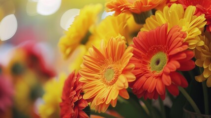 Stunning Gerbera Daisy Display with Yellow, Orange, and Red Petals AI Generated.