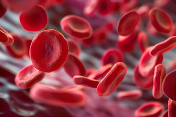 Microscopic view of a drop of blood, displaying red blood cells and plasma in high detail