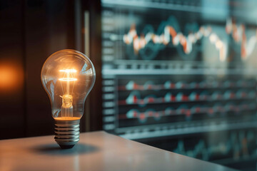 light bulb and financial growth stock chart, idea for investment plan and risk management concept
