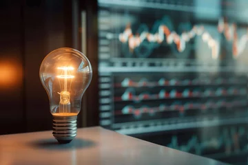 Foto op Plexiglas light bulb and financial growth stock chart, idea for investment plan and risk management concept © Slowlifetrader
