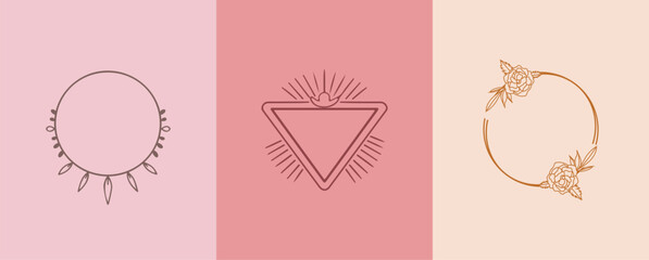 Hand drawn floral wreath, Floral wreath with leaves for wedding.