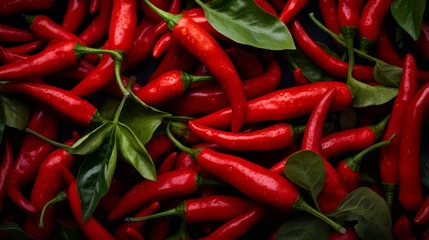 Fototapeten red hot chili peppers close up frame background wallpaper © Natawut