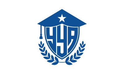 YYA three letter iconic academic logo design vector template. monogram, abstract, school, college, university, graduation cap symbol logo, shield, model, institute, educational, coaching canter, tech