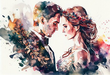 Couple Wedding love Watercolor. Generative AI