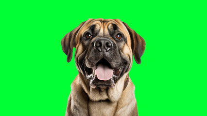 Obraz premium Portrait photo of smiling English Mastiff on green background