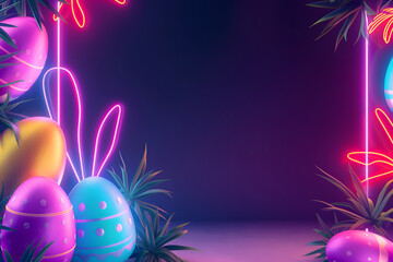 Neon light with Easter egg on background.