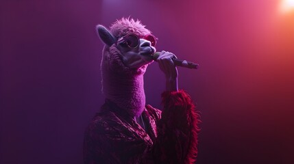 Singing Alpaca on a Pink Stage