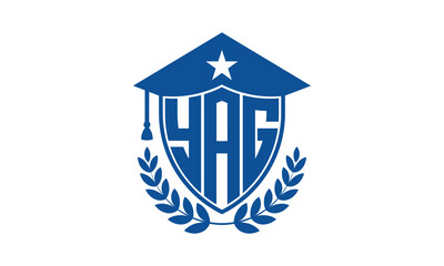 YAG three letter iconic academic logo design vector template. monogram, abstract, school, college, university, graduation cap symbol logo, shield, model, institute, educational, coaching canter, tech