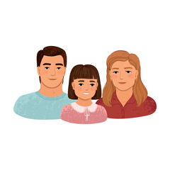 Vector Colorful Textured Illustration of Yang Family Portrait Isolated on White Background