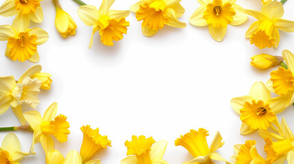 Spring Flower Frame: Narcissus Flowers Make Up a Delicate Clipart Frame on a White Background, Perfect for Creative Projects with Ample Space for Custom Text.