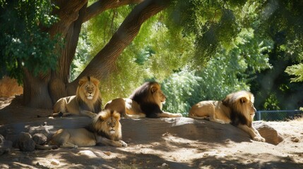 Serene Lioness and Cubs Lounging under a Shady Tree AI Generated.