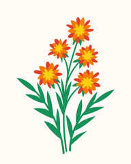 Bouquet with spring flower concept. Red and yellow flowers with leaves. Wild life and flora. Spring season element. Cartoon flat vector illustration isolated on white background