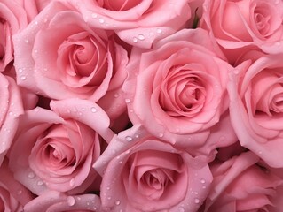 Pink rose petals with water drops