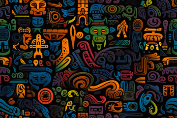 Ethnic handmade ornament, Folk Nordic Symbols. Seamless pattern for your design Creative hand drawn african pattern with geckos and ornaments, abstract background, great for textiles,  Generative Ai