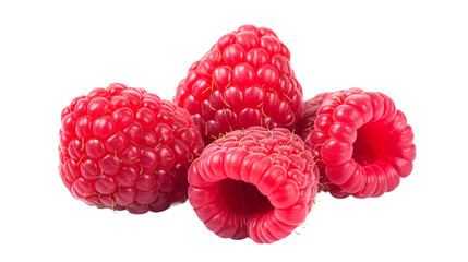 Fresh Red Raspberries Closeup on transparent background, Juicy Summer Berry Snack for Healthy Nutrition