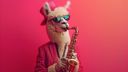 Llama Saxophonist in Pink Shades