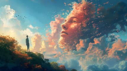Man Gazing at Clouds in Afrofuturistic Style