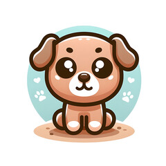 flat logo of a Cute baby dog with a lovely little animal 3d rendering cartoon character