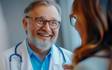 A smiling doctor talks with his patient - 735136510