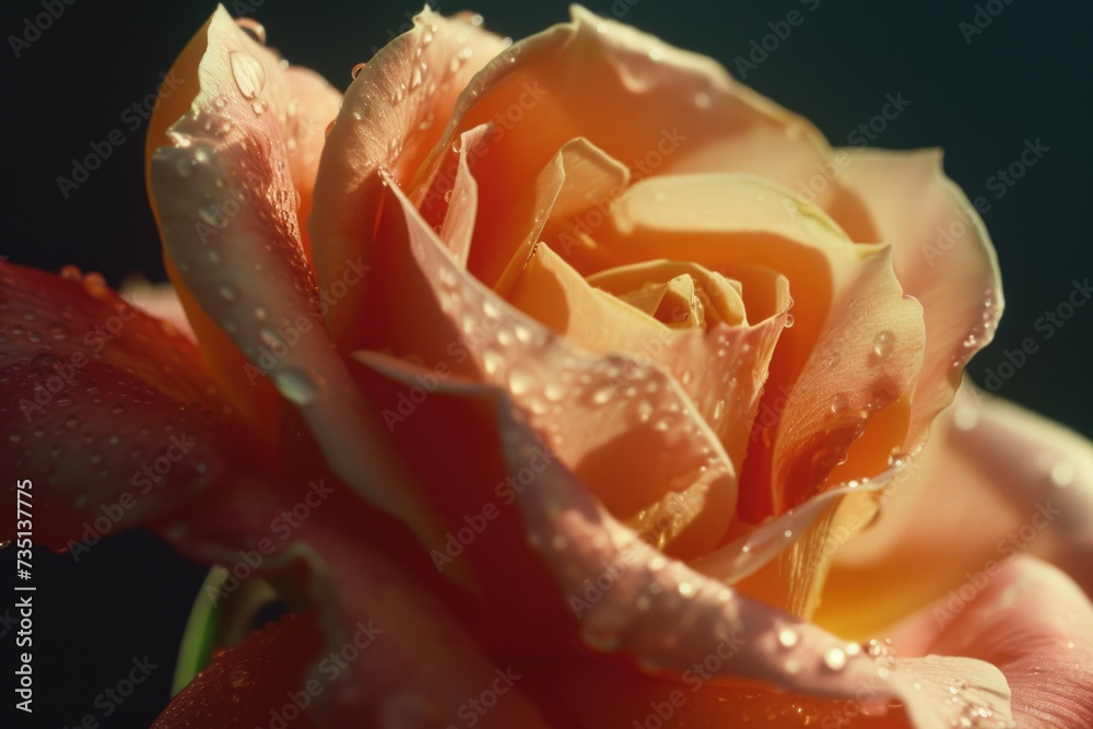 Poster a close-up shot of a rose with water droplets. perfect for adding a touch of elegance and beauty to 