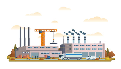 Factory or industrial site buildings vector illustration. Flat design illustration front view concept for city illustration