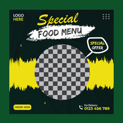 food menu design and restaurant social media banner post template 