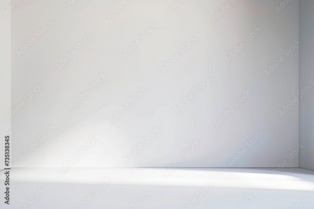 Poster A simple and minimalistic empty room with a white wall and floor. Suitable for various design projects and concepts
