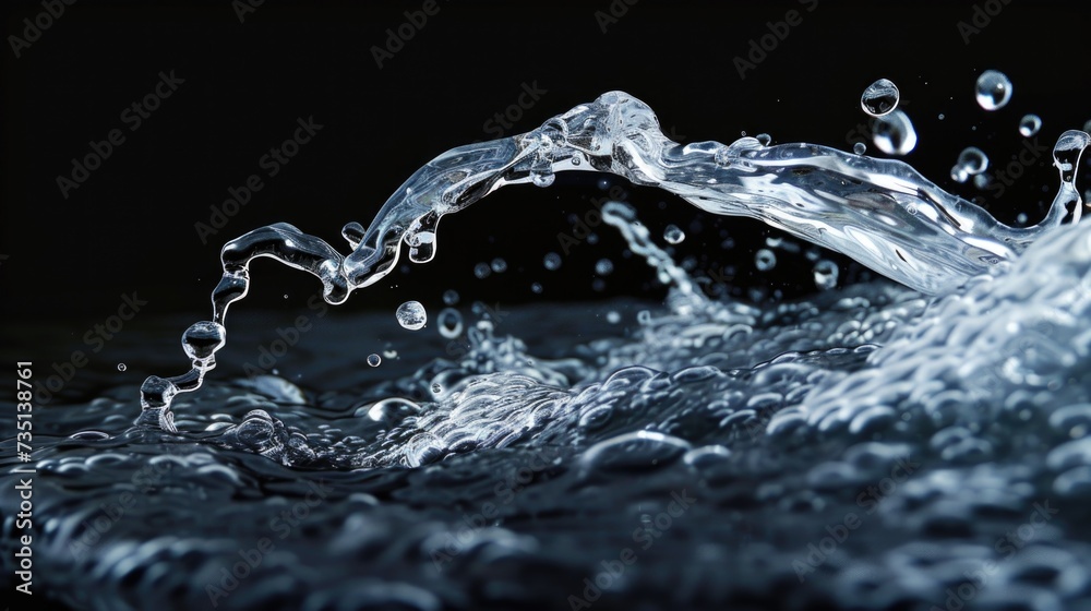 Poster A close up view of a water splash with a black background. Suitable for use in various projects